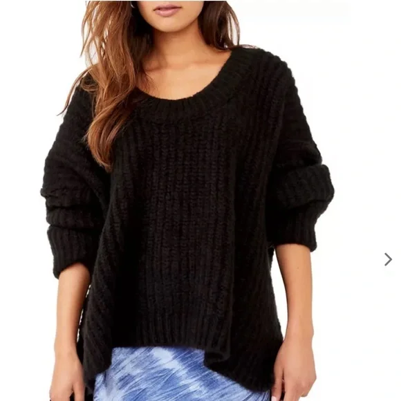 NWT Free People Black Thick Knit Crewneck Sweater - Picture 1 of 10